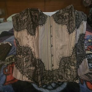 Tan with black lace corset